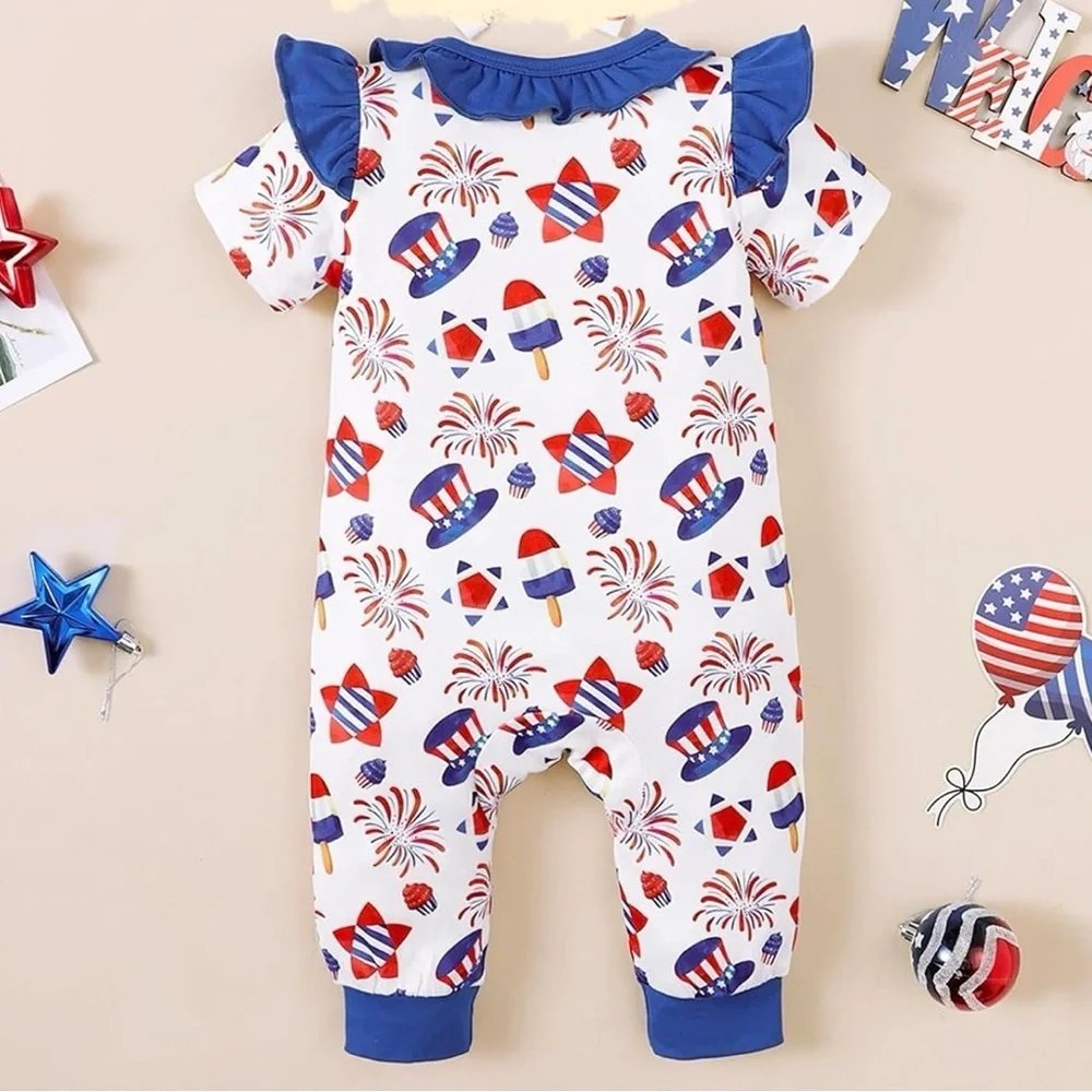 4th of July Baby Girl Outfits Jumpsuit Short Sleeve American Flag romper 6-9M